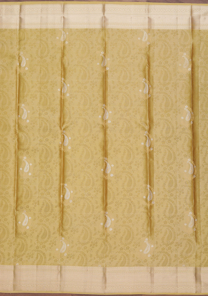 Gold Pure Silk Jaal Zariwork Saree With Matching Blouse Piece