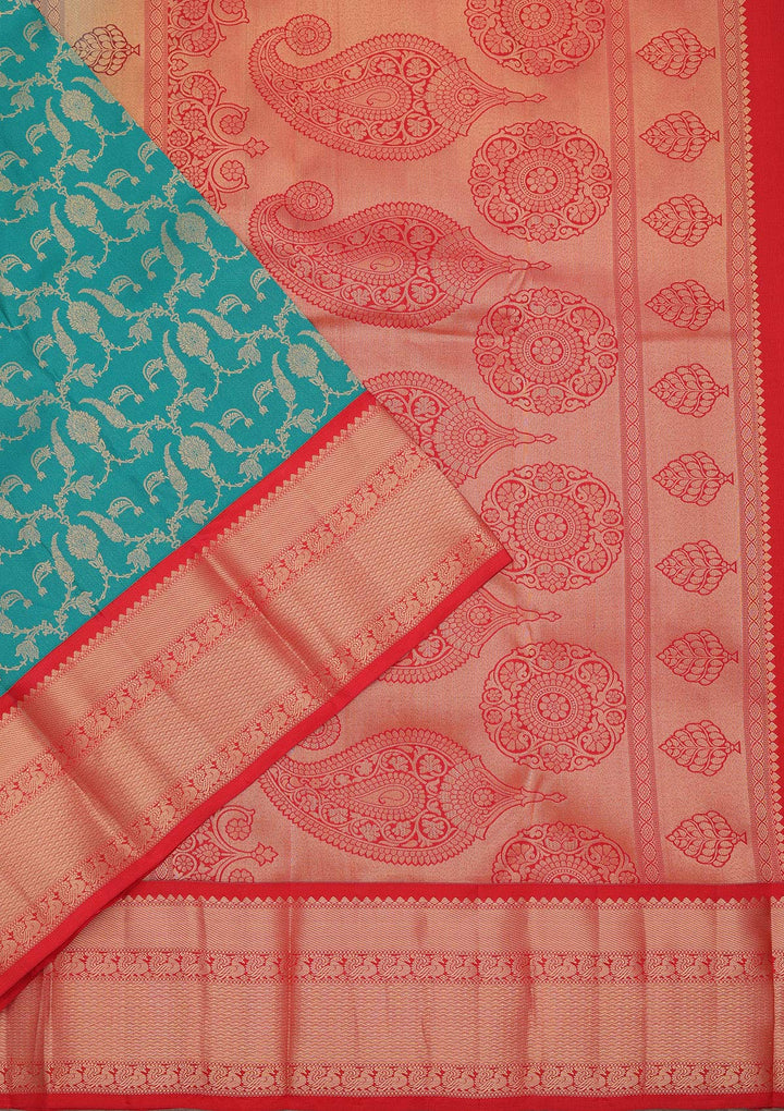 Peacock Green Pure Silk Jaal Zariwork Saree With Matching Blouse Piece