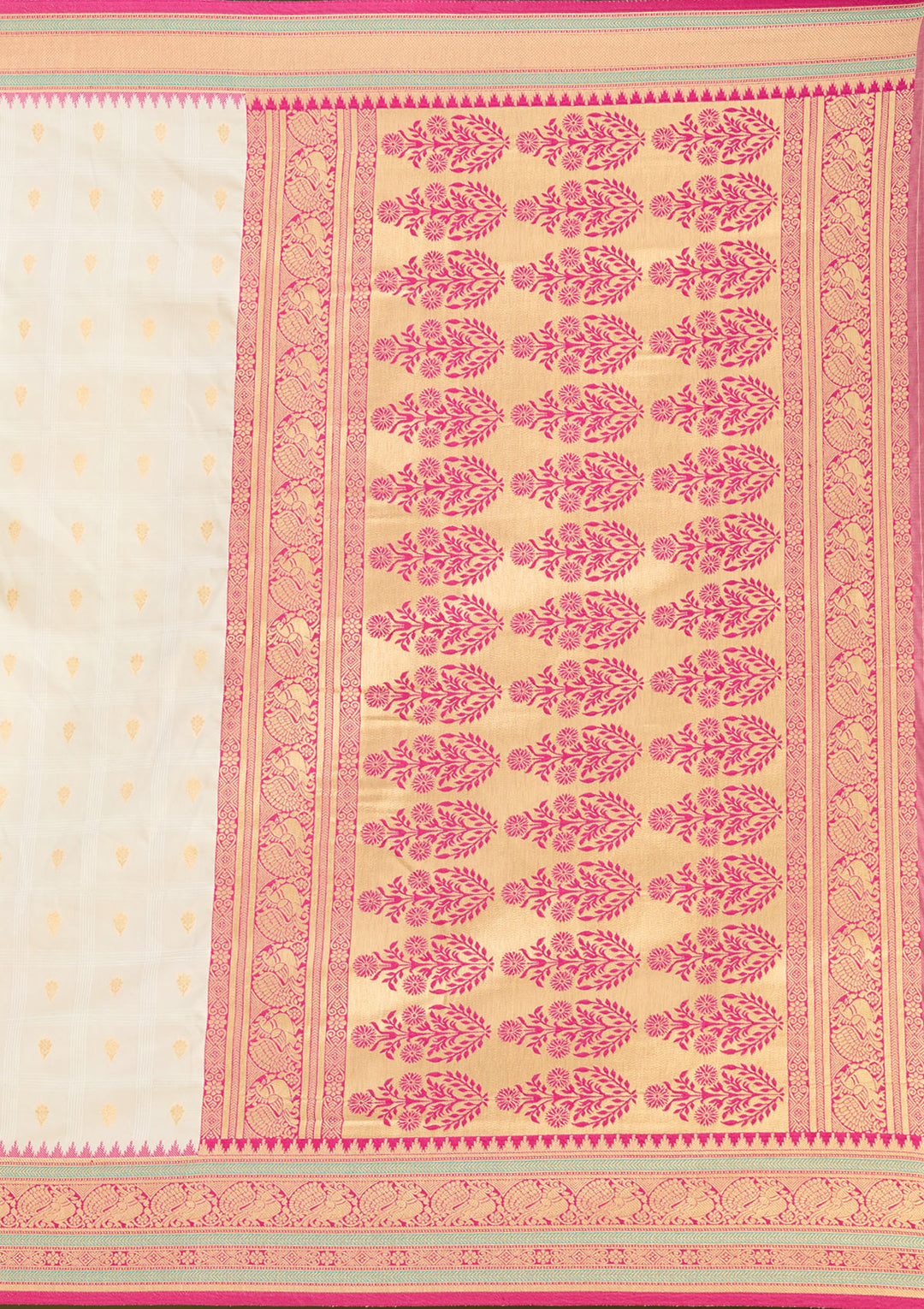 Off White Silk Buti Gold Zariwork Saree With Matching Blouse Piece