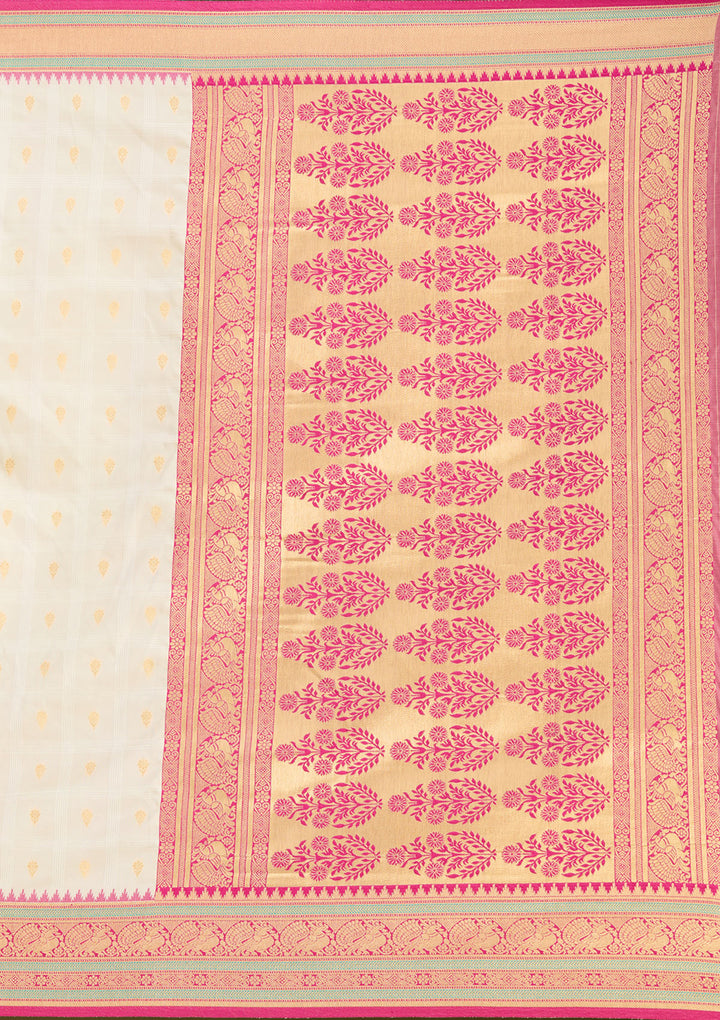 Off White Silk Buti Gold Zariwork Saree With Matching Blouse Piece
