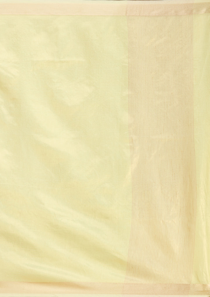 Pista Green Silk Plain Gold Zariwork Saree With Matching Blouse Piece