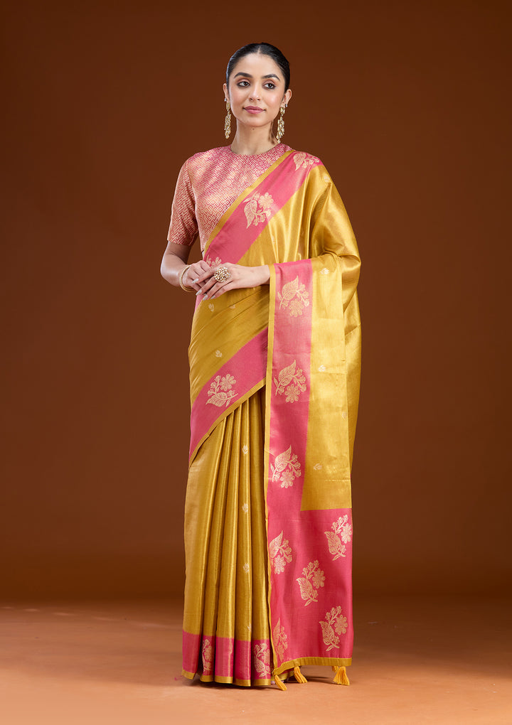 Gold Silk Buti Gold Zariwork Saree With Matching Blouse Piece