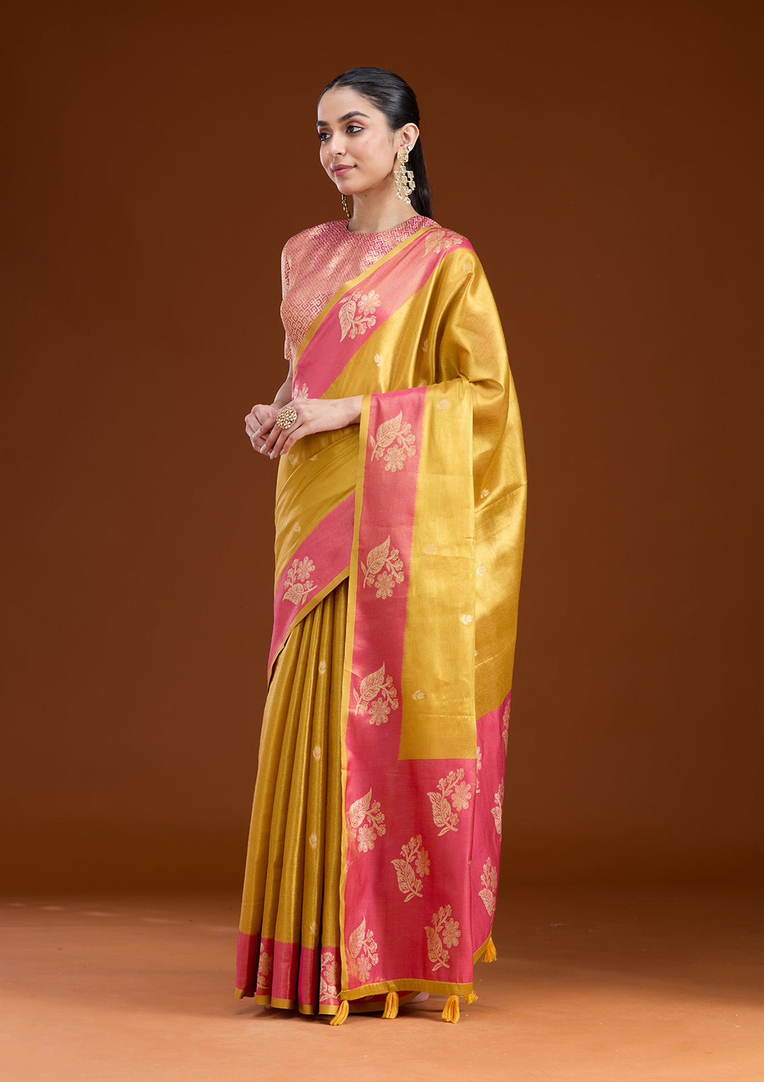 Gold Silk Buti Gold Zariwork Saree With Matching Blouse Piece