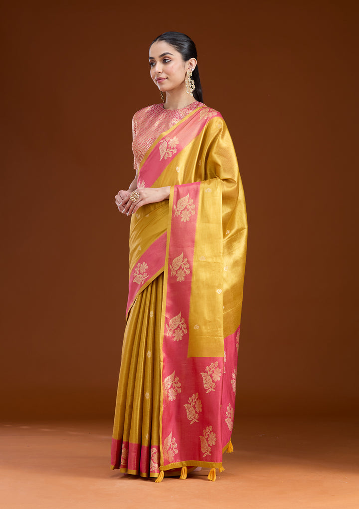 Gold Silk Buti Gold Zariwork Saree With Matching Blouse Piece