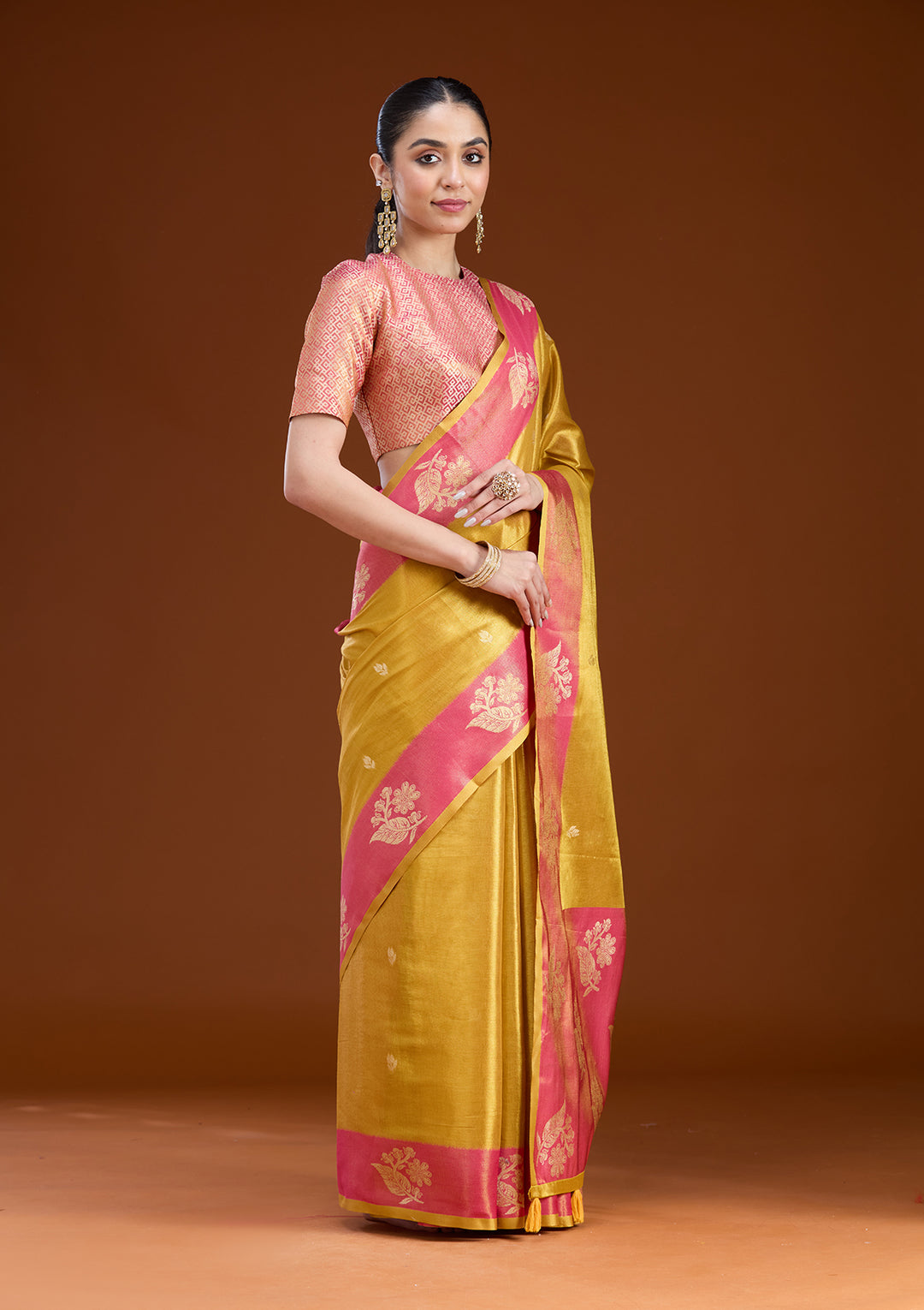 Gold Silk Buti Gold Zariwork Saree With Matching Blouse Piece