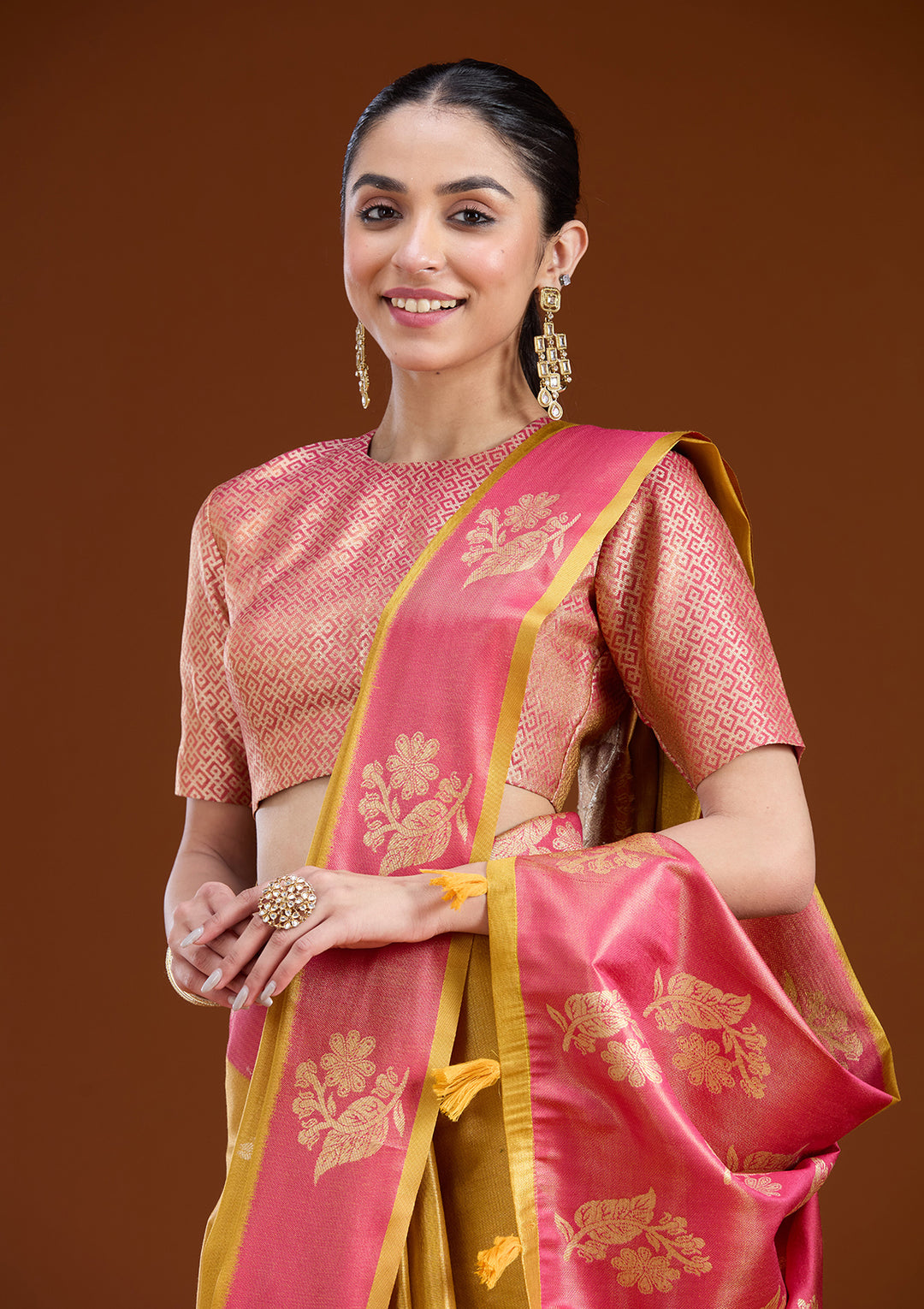 Gold Silk Buti Gold Zariwork Saree With Matching Blouse Piece