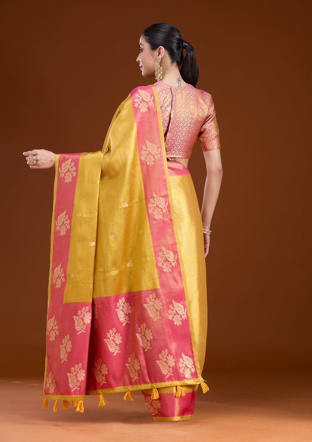 Gold Silk Buti Gold Zariwork Saree With Matching Blouse Piece