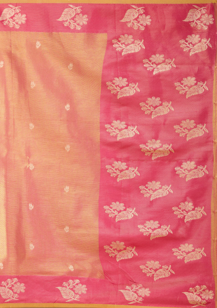 Onion Pink Silk Buti Gold Zariwork Saree With Matching Blouse Piece