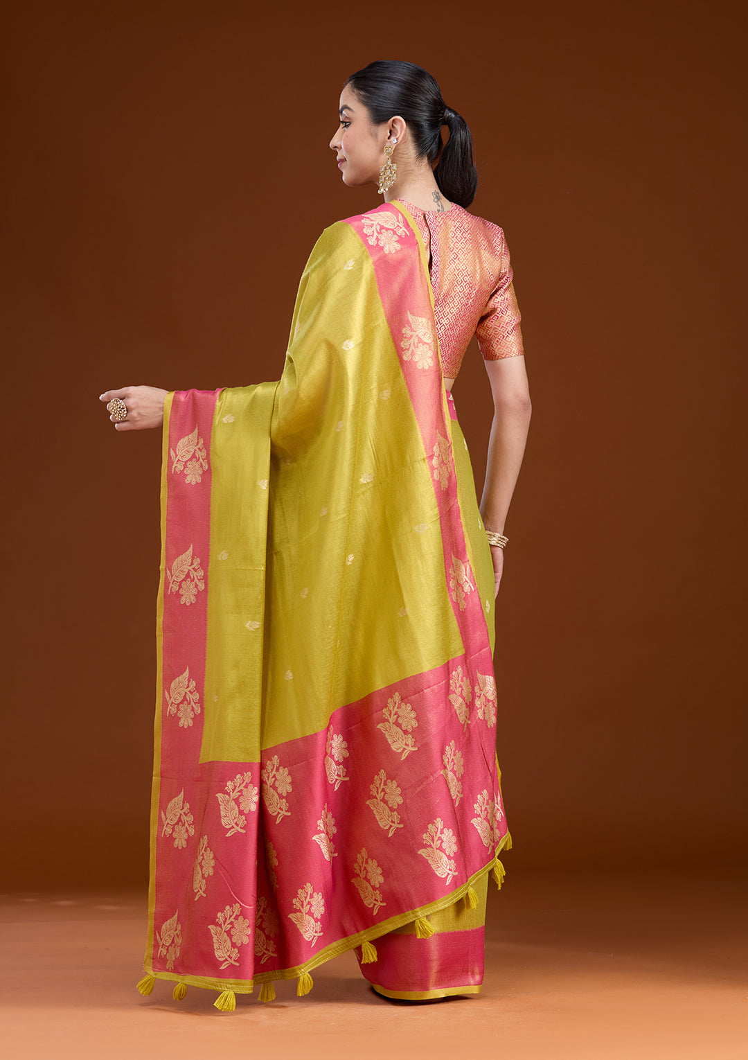 Pista Green Silk Buti Gold Zariwork Saree With Matching Blouse Piece