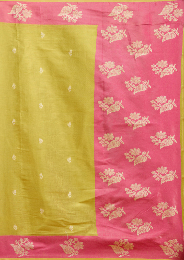 Pista Green Silk Buti Gold Zariwork Saree With Matching Blouse Piece