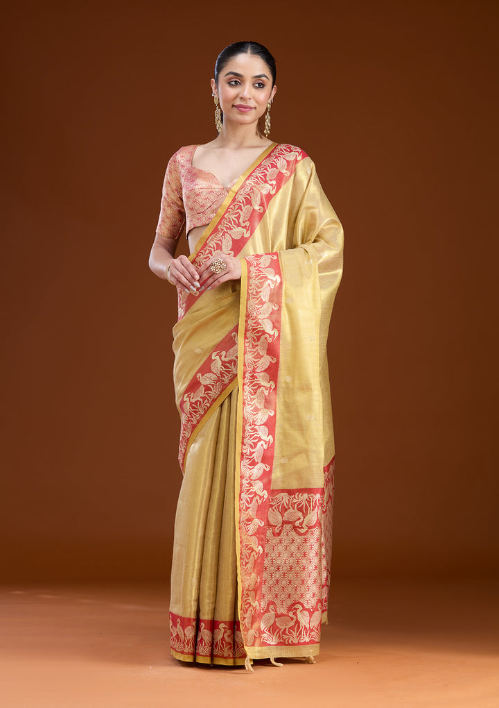 Gold Silk Buti Gold Zariwork Saree With Matching Blouse Piece