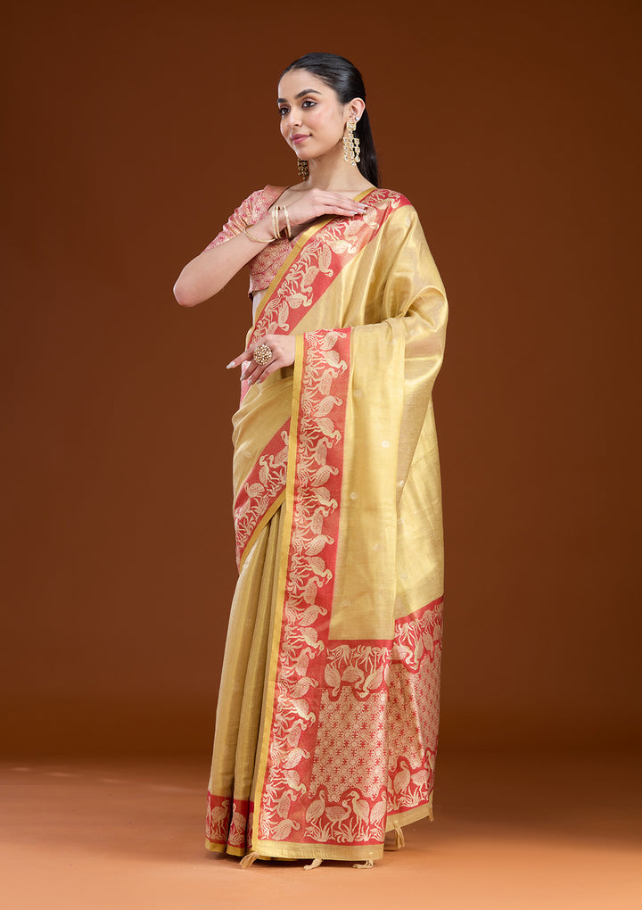 Gold Silk Buti Gold Zariwork Saree With Matching Blouse Piece