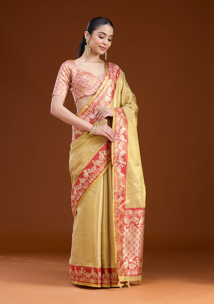 Gold Silk Buti Gold Zariwork Saree With Matching Blouse Piece