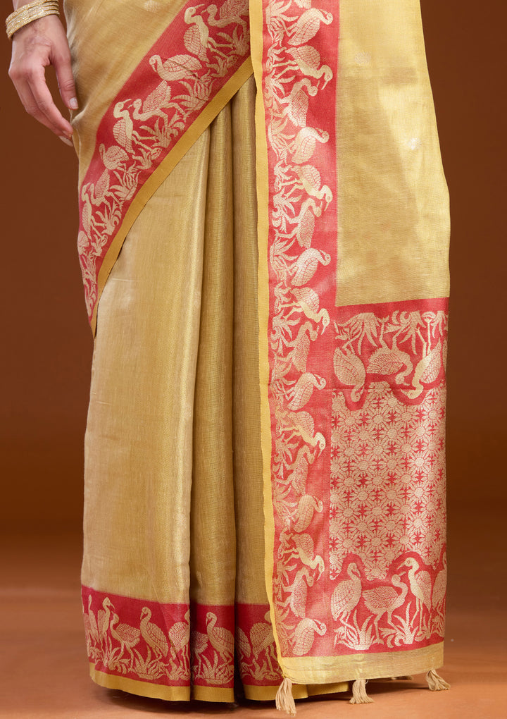 Gold Silk Buti Gold Zariwork Saree With Matching Blouse Piece