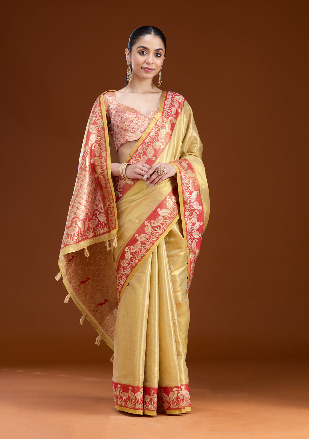 Gold Silk Buti Gold Zariwork Saree With Matching Blouse Piece