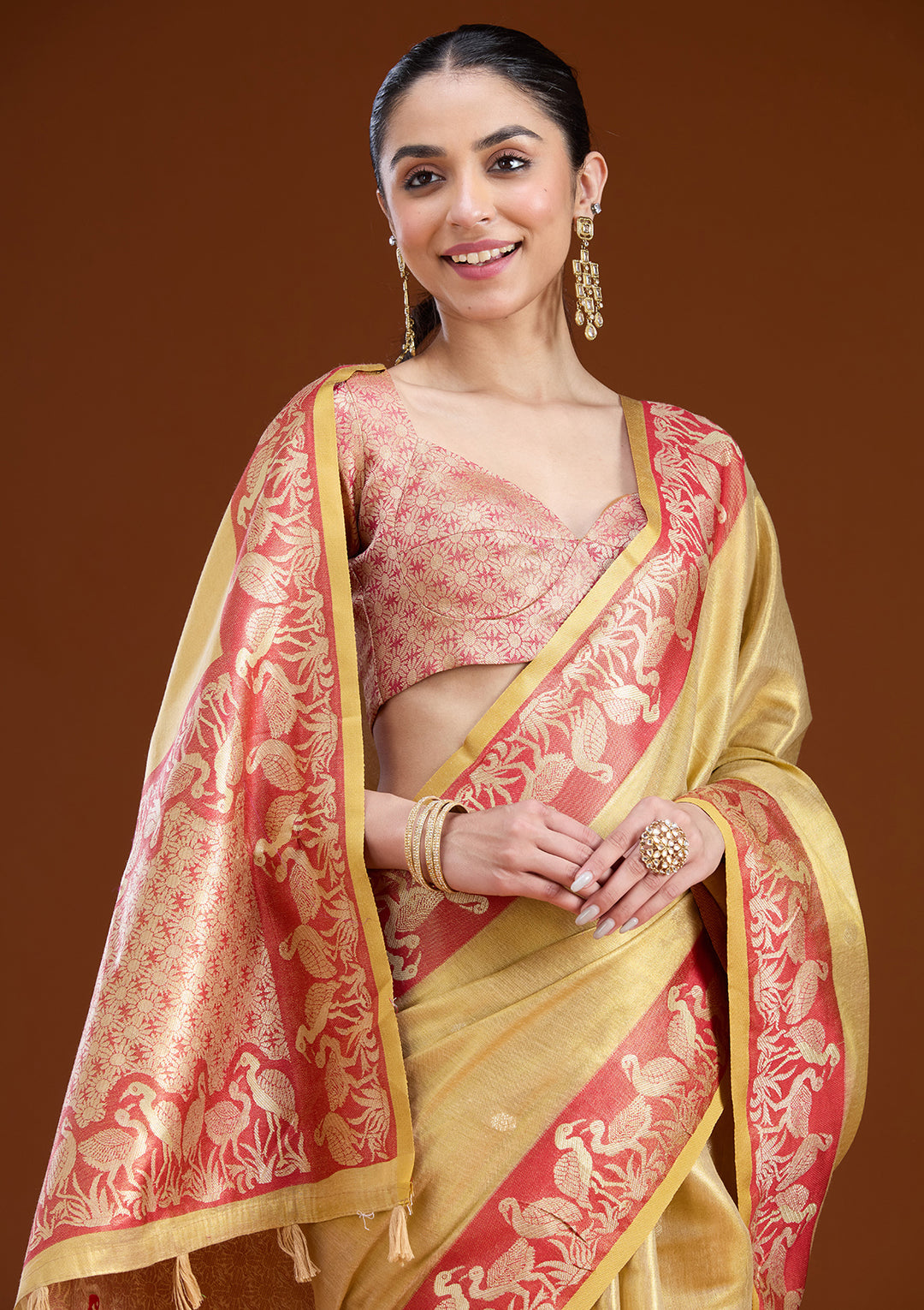 Gold Silk Buti Gold Zariwork Saree With Matching Blouse Piece