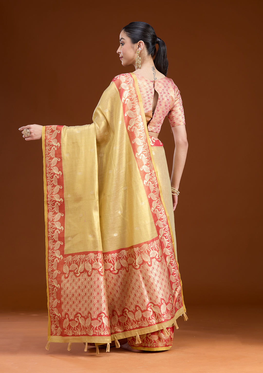 Gold Silk Buti Gold Zariwork Saree With Matching Blouse Piece
