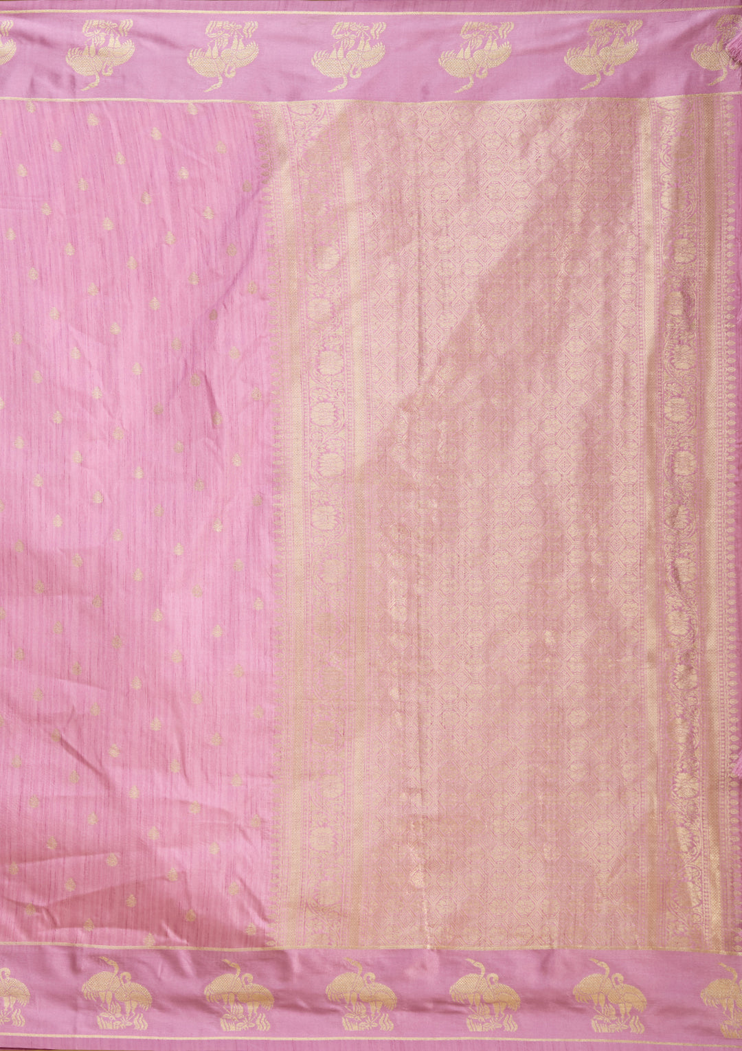 Lavender Silk Buti Gold Zariwork Saree With Matching Blouse Piece