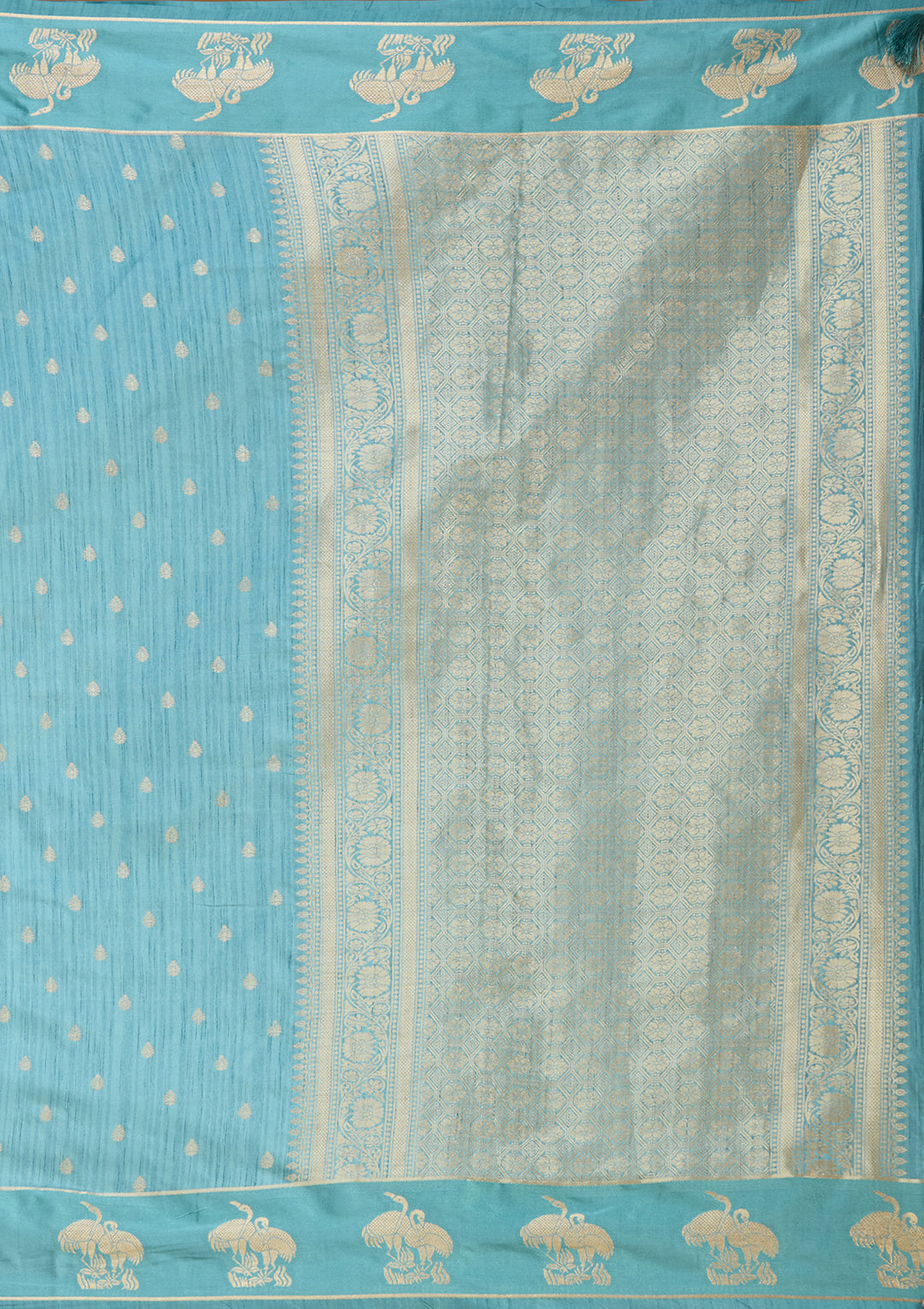 Sky Blue Silk Buti Gold Zariwork Saree With Matching Blouse Piece