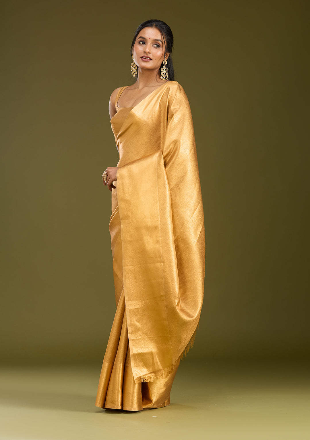 Gold Silk Jaal Gold Zardozi Saree With Matching Blouse Piece