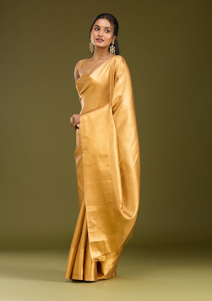 Gold Silk Jaal Gold Zardozi Saree With Matching Blouse Piece
