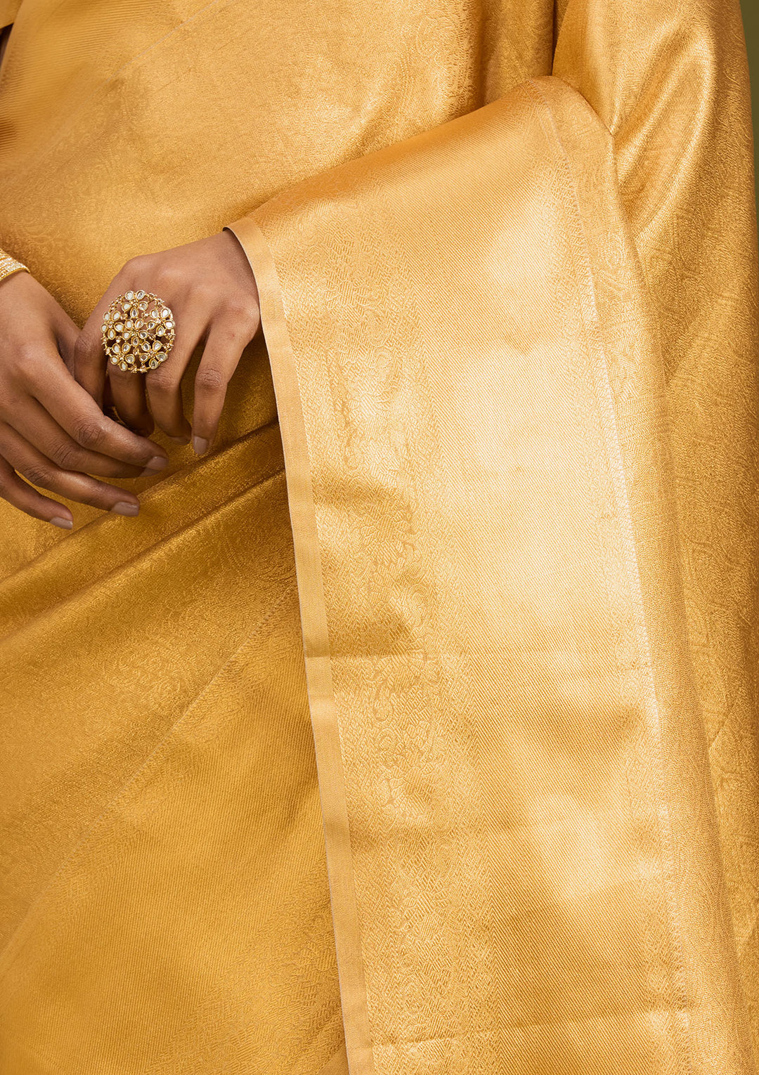 Gold Silk Jaal Gold Zardozi Saree With Matching Blouse Piece