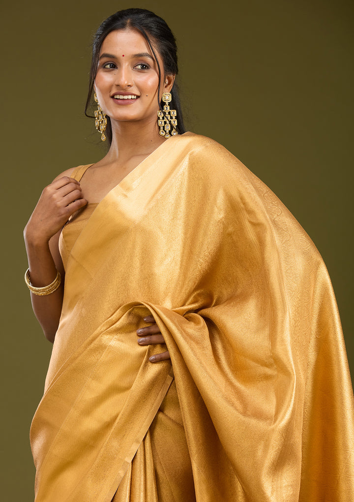 Gold Silk Jaal Gold Zardozi Saree With Matching Blouse Piece