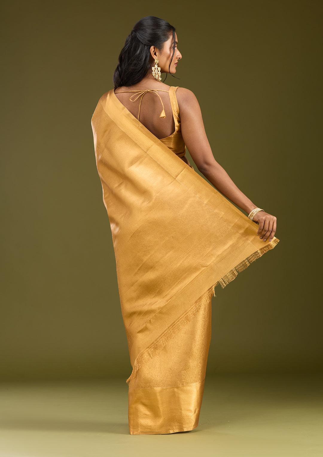 Gold Silk Jaal Gold Zardozi Saree With Matching Blouse Piece