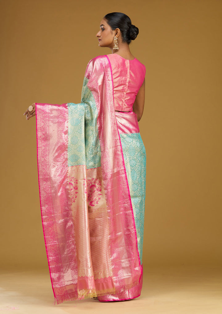 Mehendi Silk Jaal Gold Zariwork Saree With Matching Blouse Piece