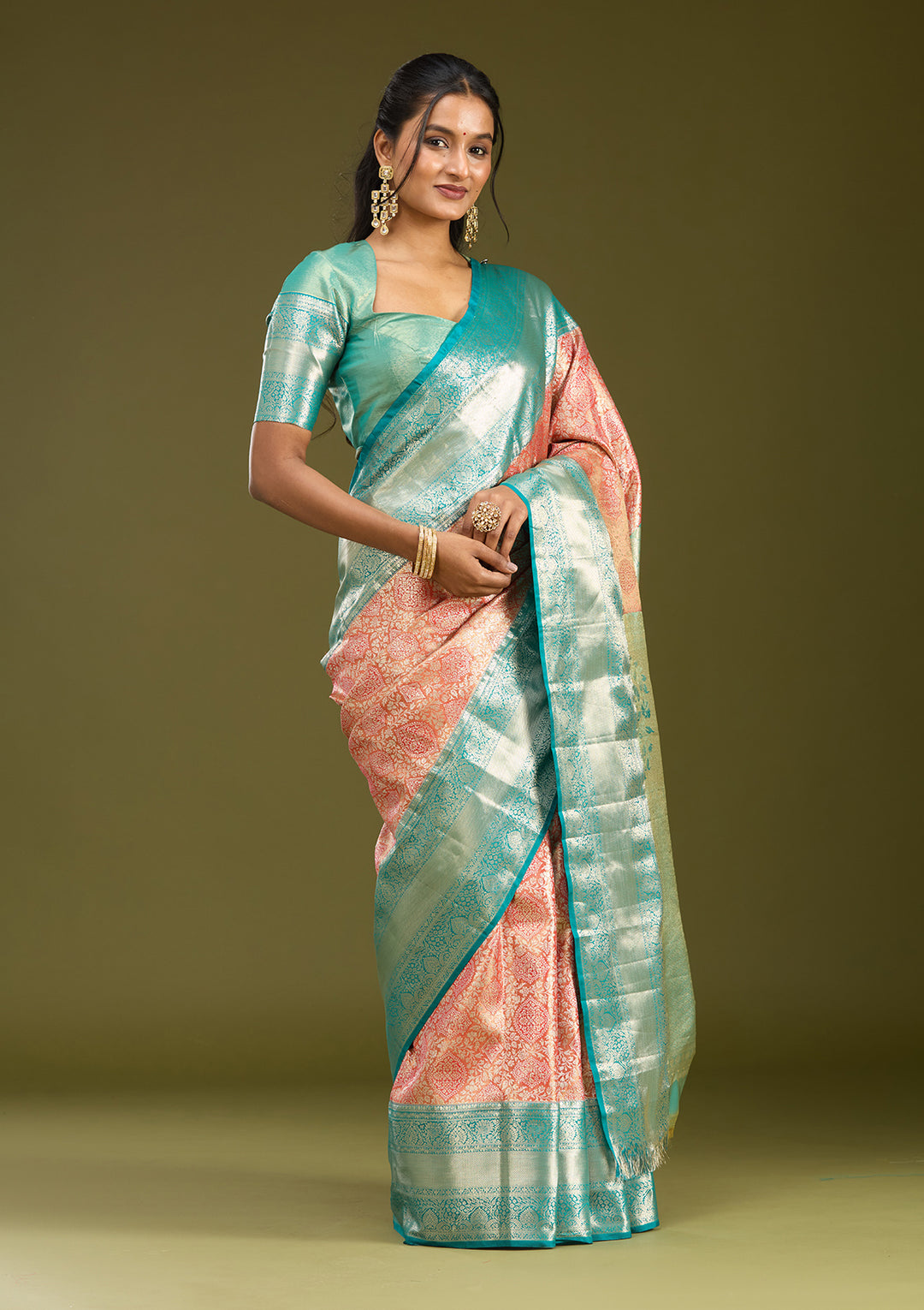 Orange Silk Jaal Gold Zariwork Saree With Matching Blouse Piece