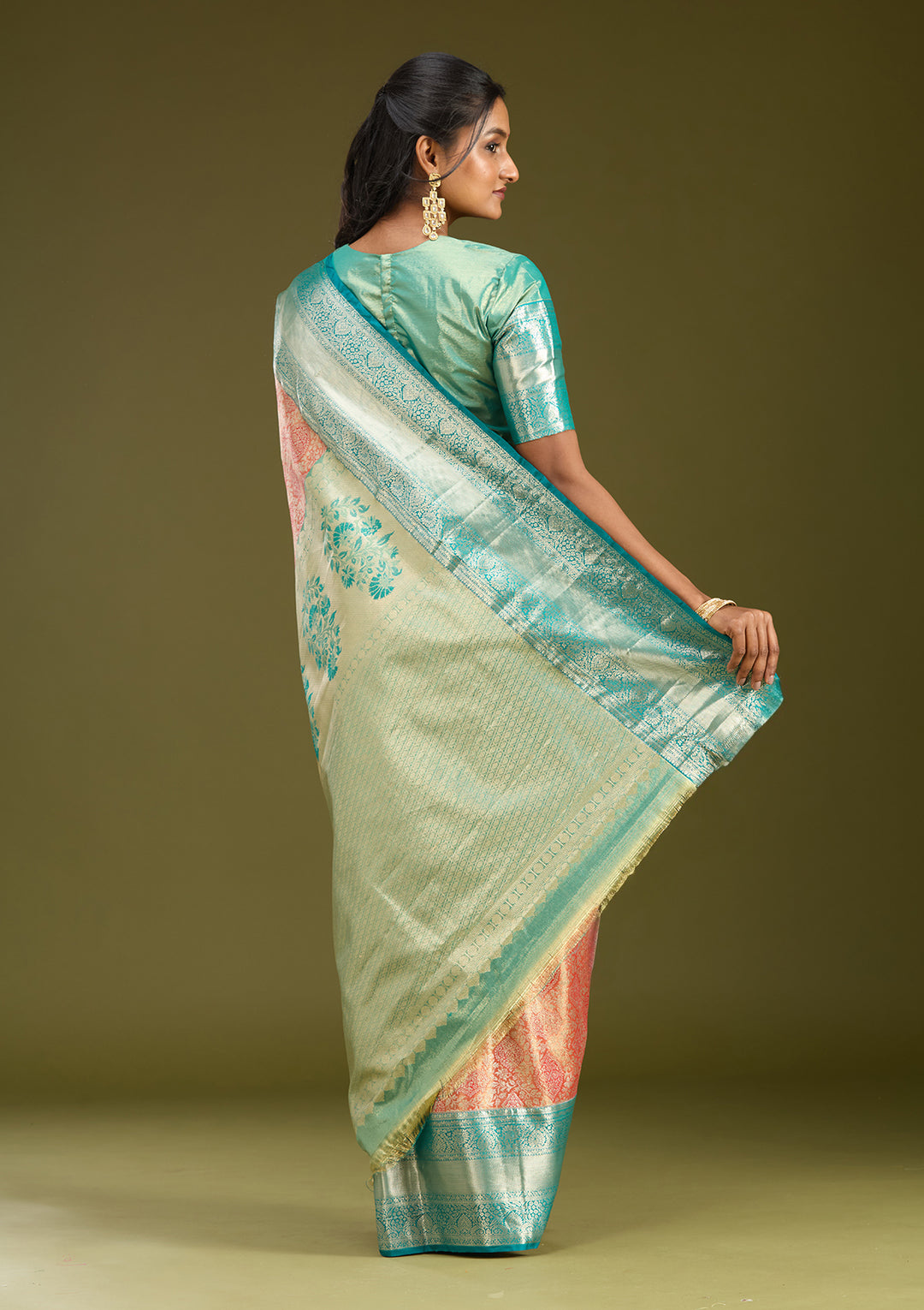 Orange Silk Jaal Gold Zariwork Saree With Matching Blouse Piece
