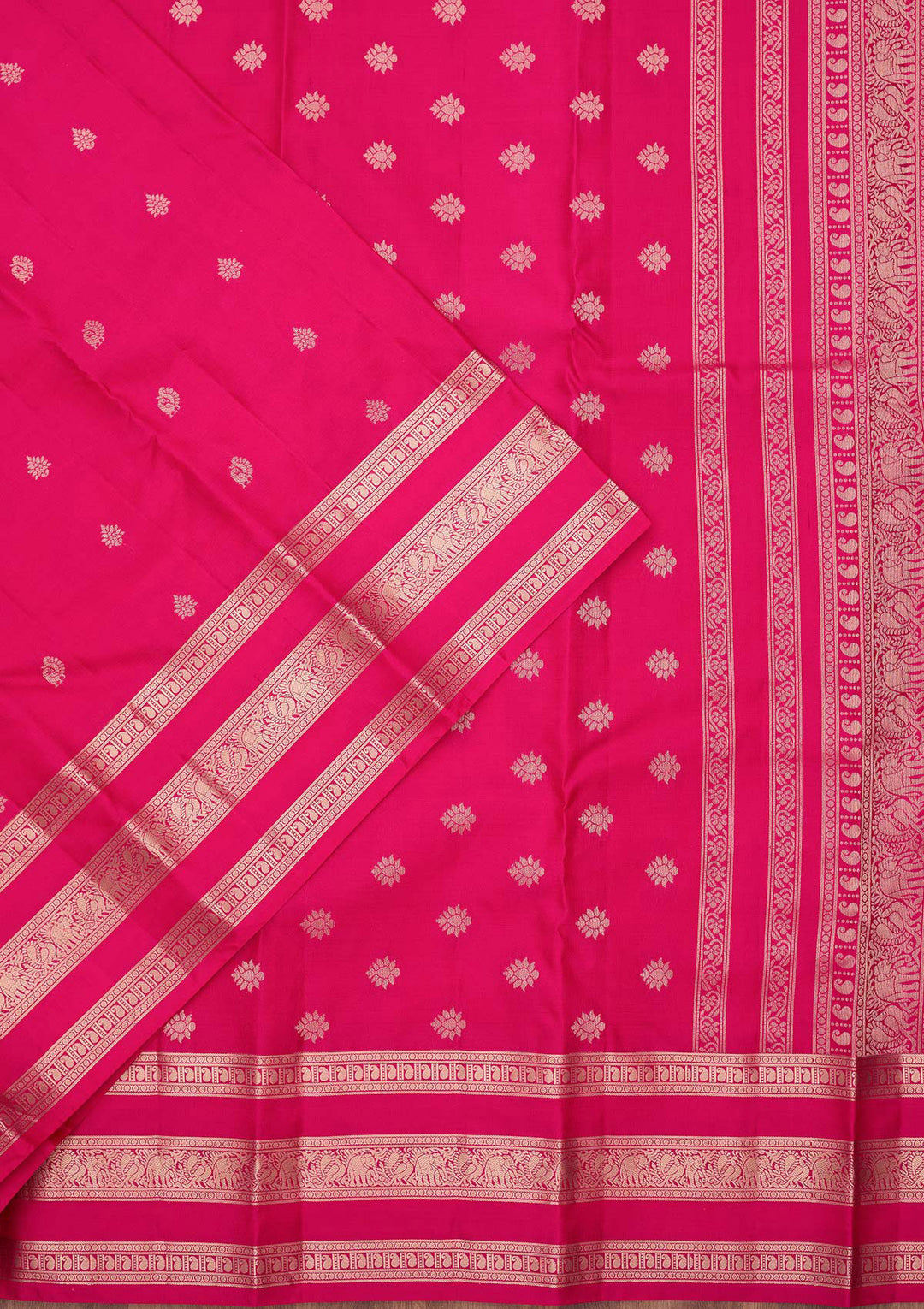 Magenta Pink Pure Silk Buti Gold Zariwork Saree With Matching Blouse Piece