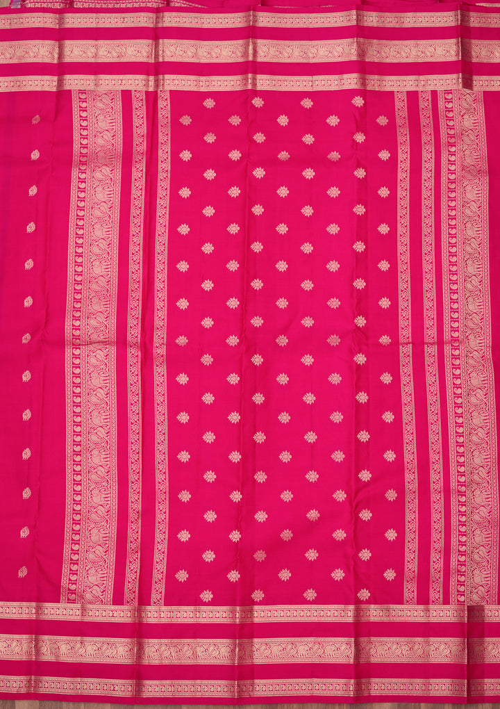 Magenta Pink Pure Silk Buti Gold Zariwork Saree With Matching Blouse Piece