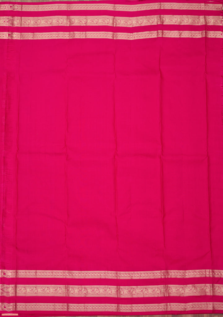 Magenta Pink Pure Silk Buti Gold Zariwork Saree With Matching Blouse Piece