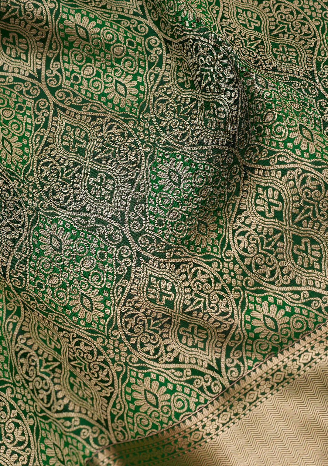 Bottle Green Pure Silk Jaal Silver Zariwork Saree With Matching Blouse Piece