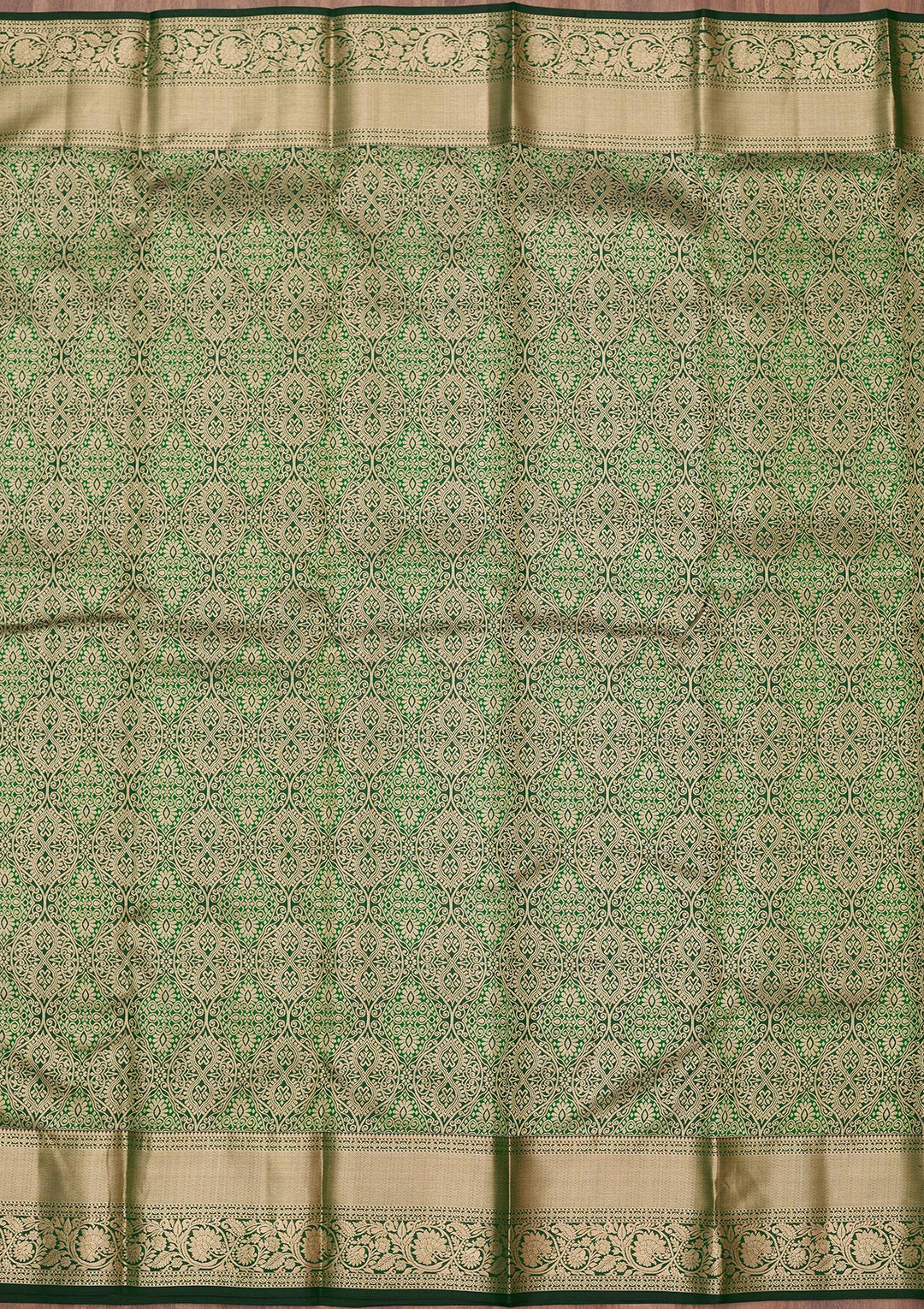 Bottle Green Pure Silk Jaal Silver Zariwork Saree With Matching Blouse Piece