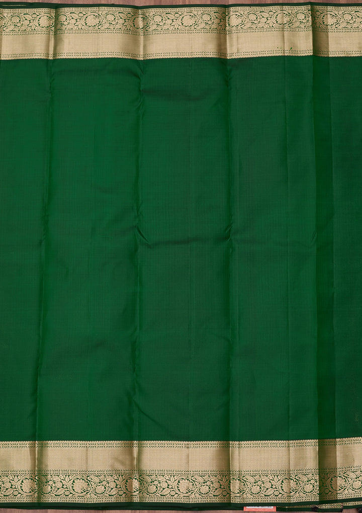Bottle Green Pure Silk Jaal Silver Zariwork Saree With Matching Blouse Piece