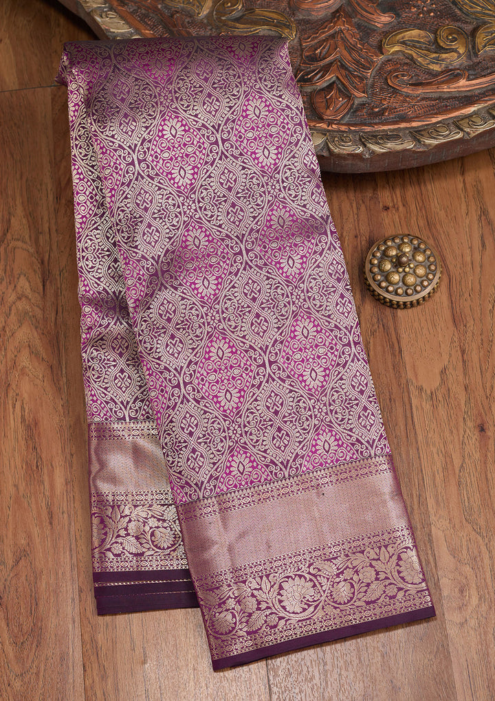 Violet Pure Silk Jaal Silver Zariwork Saree With Matching Blouse Piece