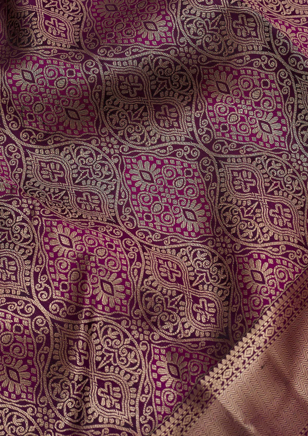 Violet Pure Silk Jaal Silver Zariwork Saree With Matching Blouse Piece