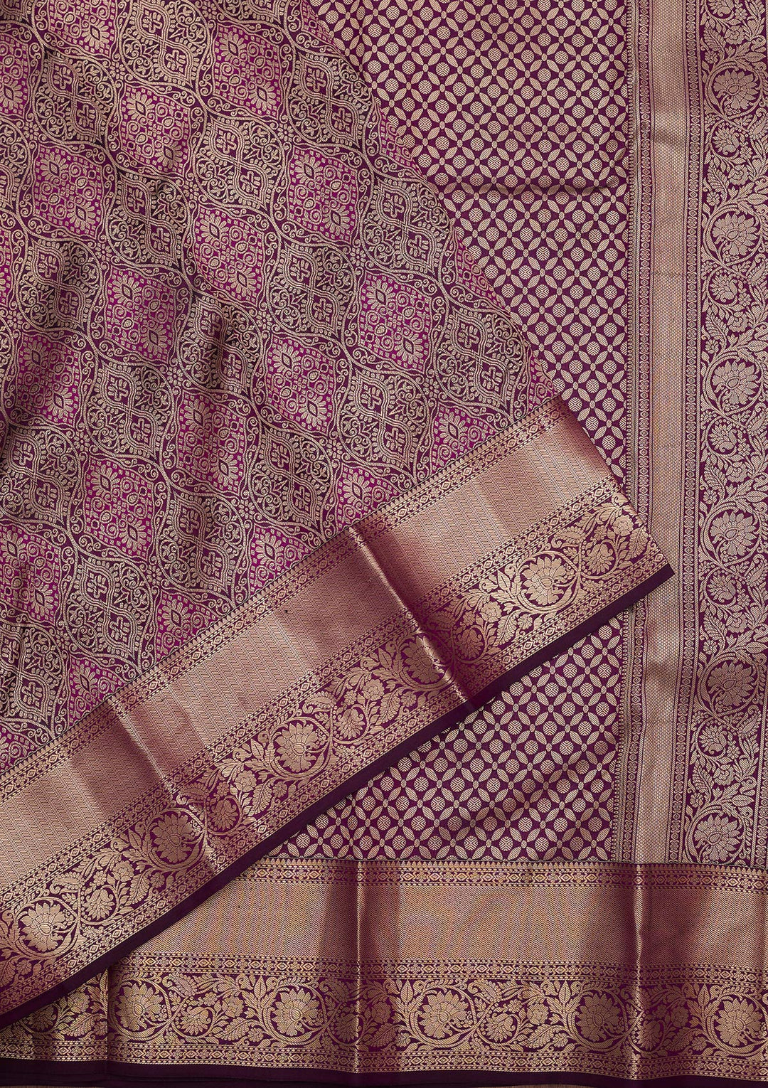 Violet Pure Silk Jaal Silver Zariwork Saree With Matching Blouse Piece