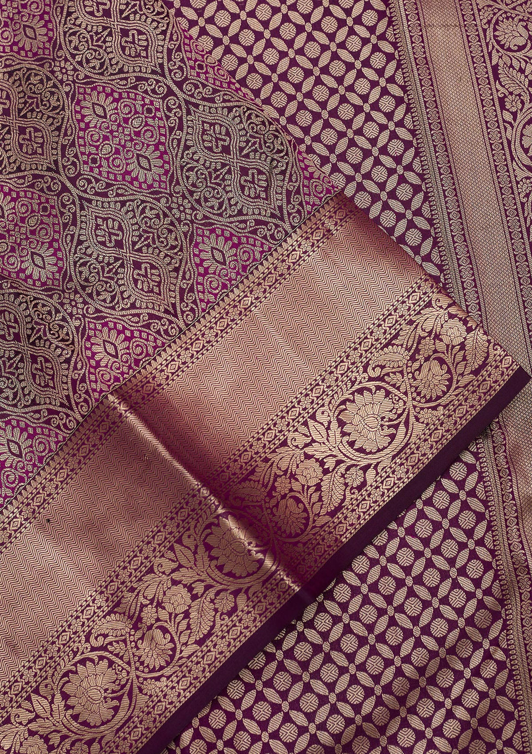 Violet Pure Silk Jaal Silver Zariwork Saree With Matching Blouse Piece