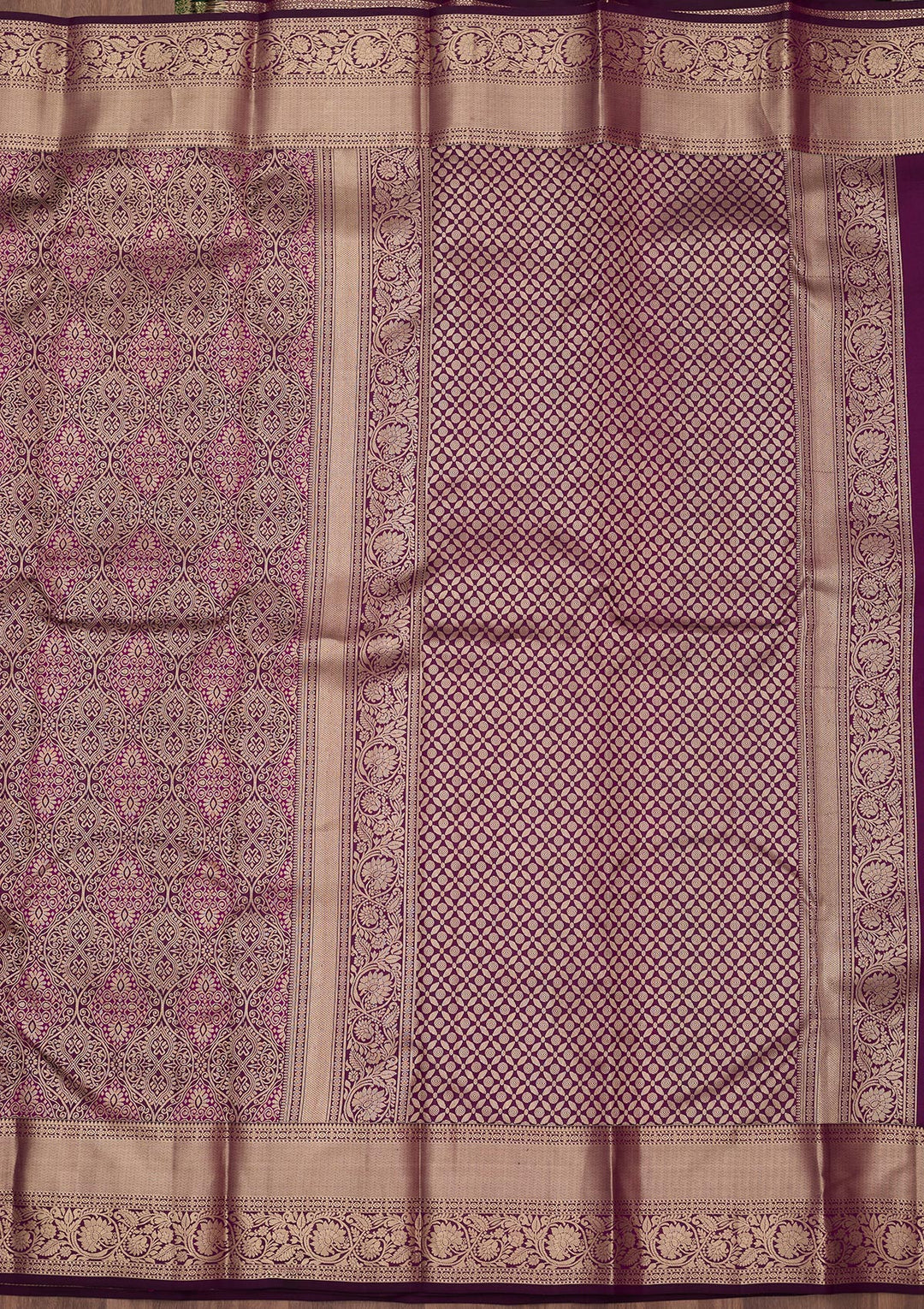 Violet Pure Silk Jaal Silver Zariwork Saree With Matching Blouse Piece
