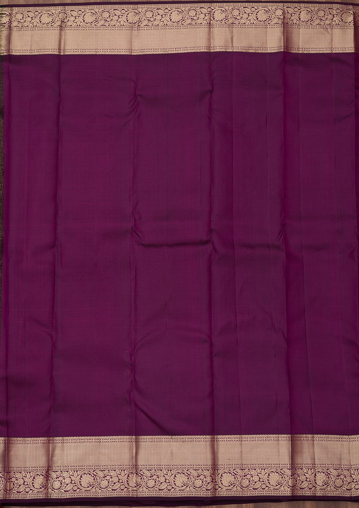 Violet Pure Silk Jaal Silver Zariwork Saree With Matching Blouse Piece