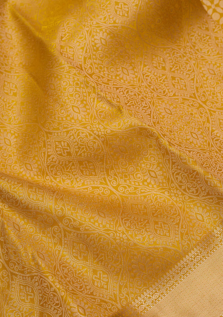 Yellow Pure Silk Jaal Silver Zariwork Saree With Matching Blouse Piece