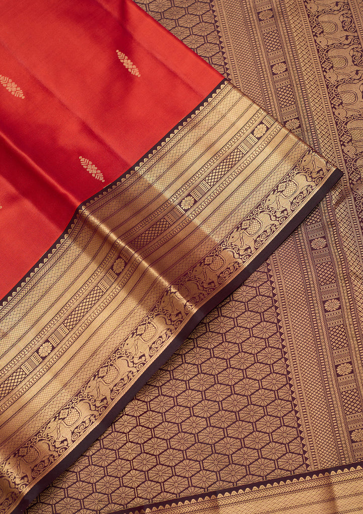 Rust Silk Buti Saree With Matching Blouse Piece
