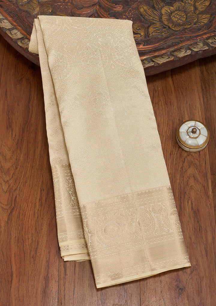 Cream Silk Jaal Silver Zariwork Saree With Matching Blouse Piece
