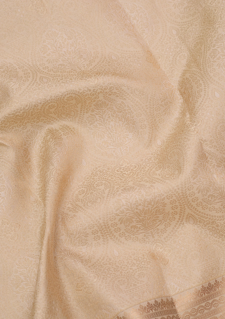 Cream Silk Jaal Silver Zariwork Saree With Matching Blouse Piece