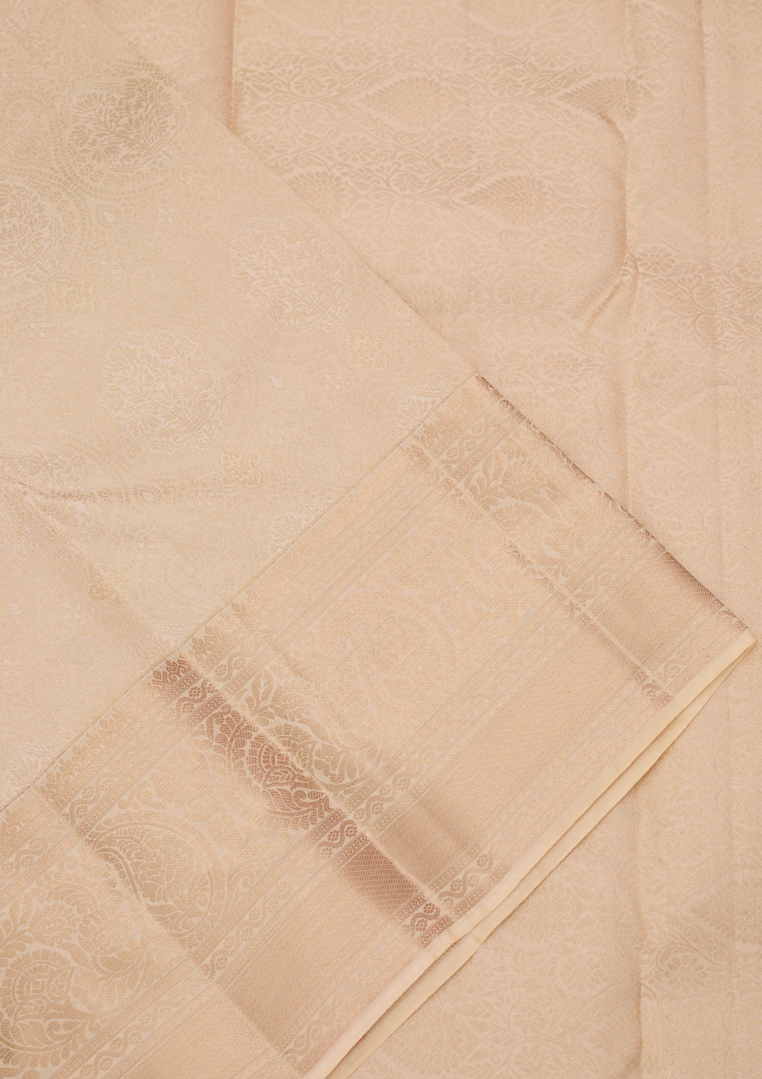 Cream Silk Jaal Silver Zariwork Saree With Matching Blouse Piece