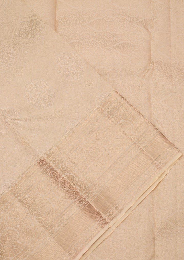 Cream Silk Jaal Silver Zariwork Saree With Matching Blouse Piece
