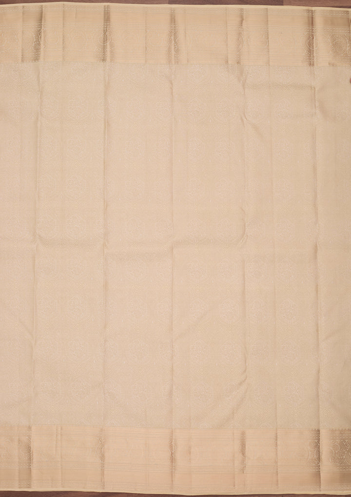 Cream Silk Jaal Silver Zariwork Saree With Matching Blouse Piece